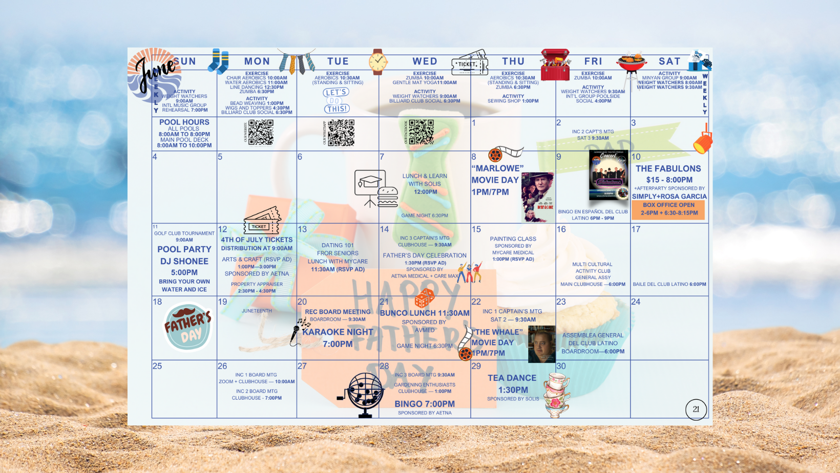 202306 CALENDAR OF ACTIVITIES Sunrise Lakes Phase 4 Recreation District